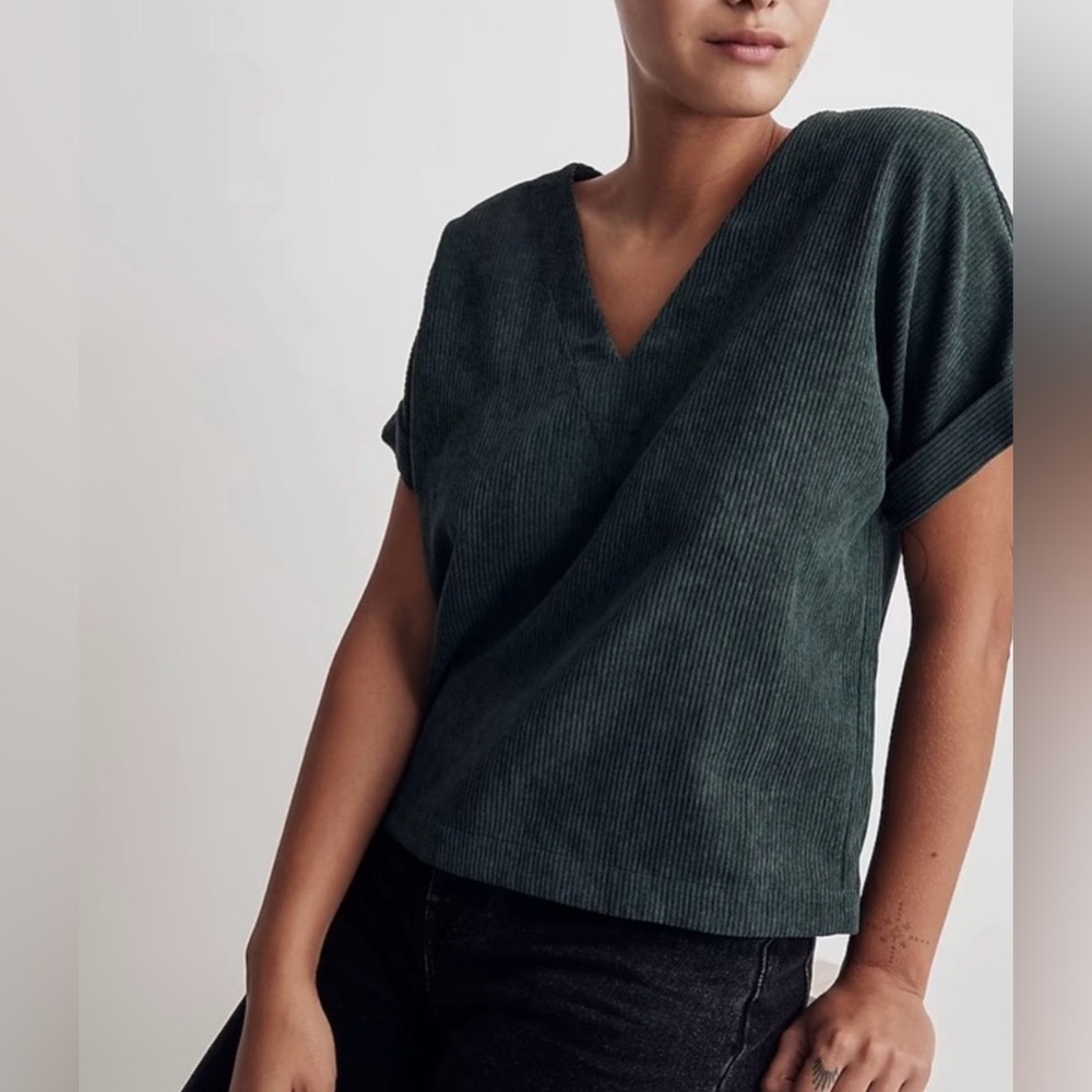 Madewell Collette Drapey Corduroy V Neck Top - Picture 4 of 10